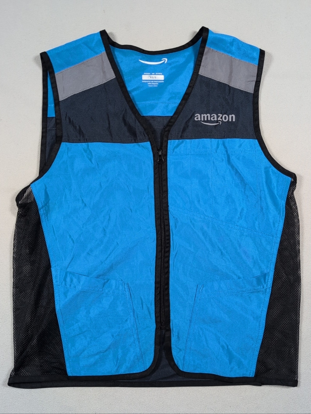 Amazon Luly Yang High Visibility Delivery Vest XS-S Blue Gray Reflective Mesh